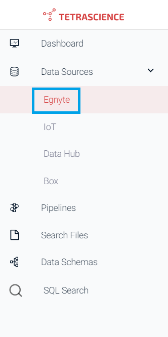 Select the Egynte item from the "Data Sources" list.