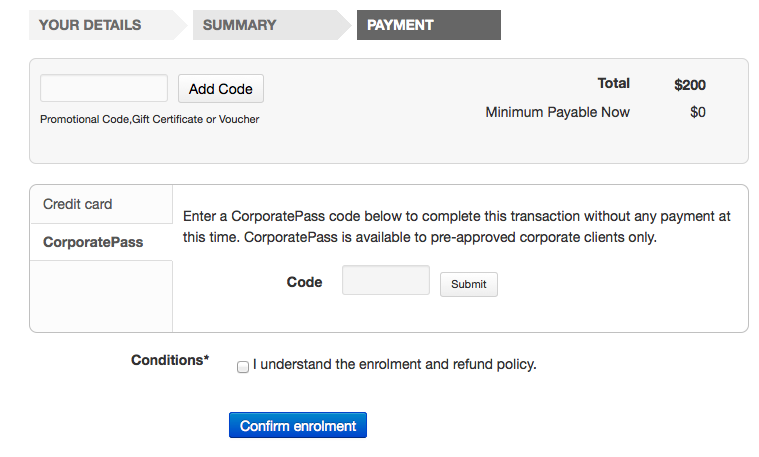 Figure 171. Enter the Password to validate the Corporate Pass