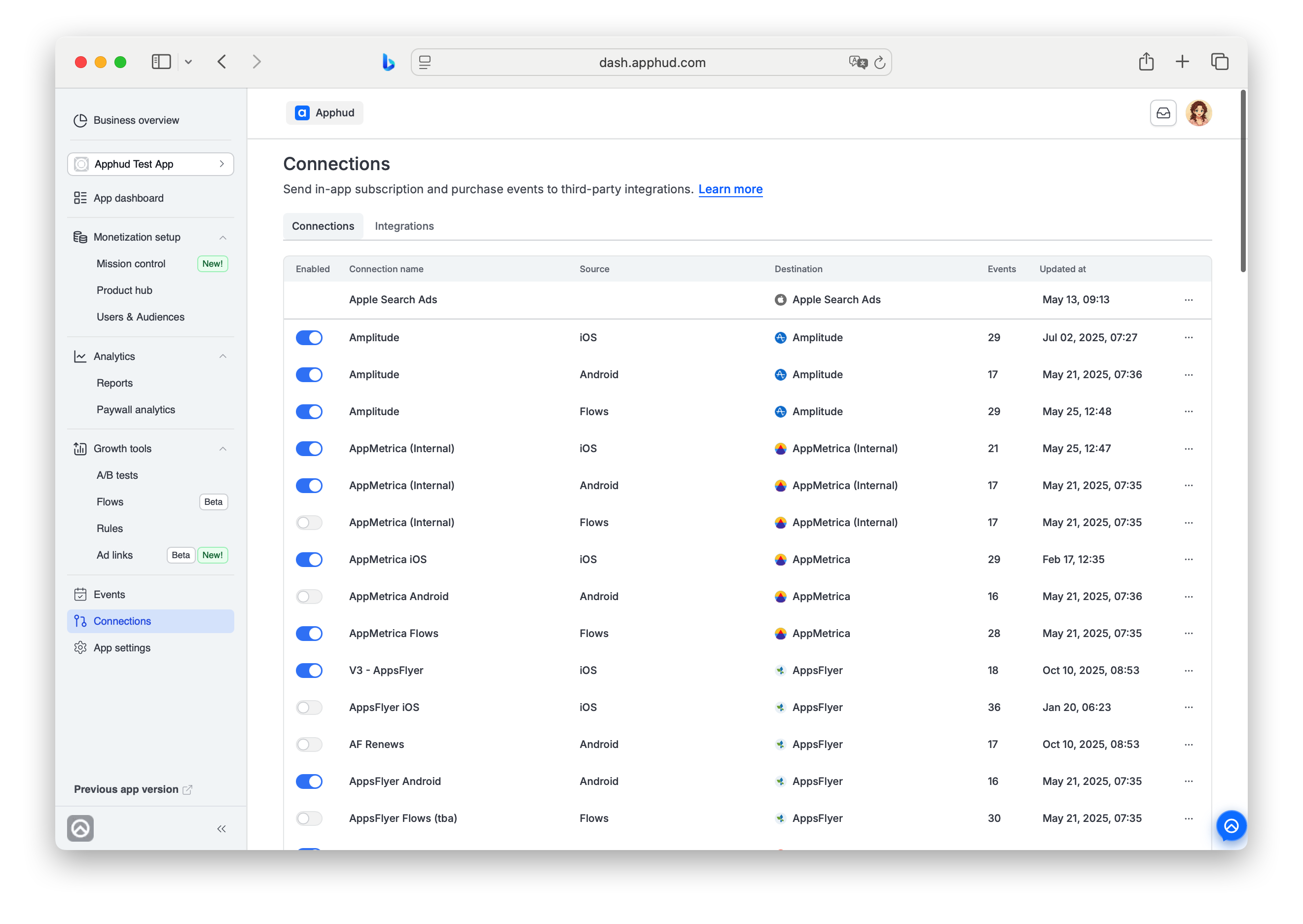 Connections - Configured connections list