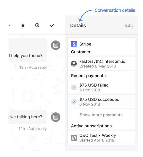 The conversation details appear in the right hand sidebar, alongside the conversation within Inbox