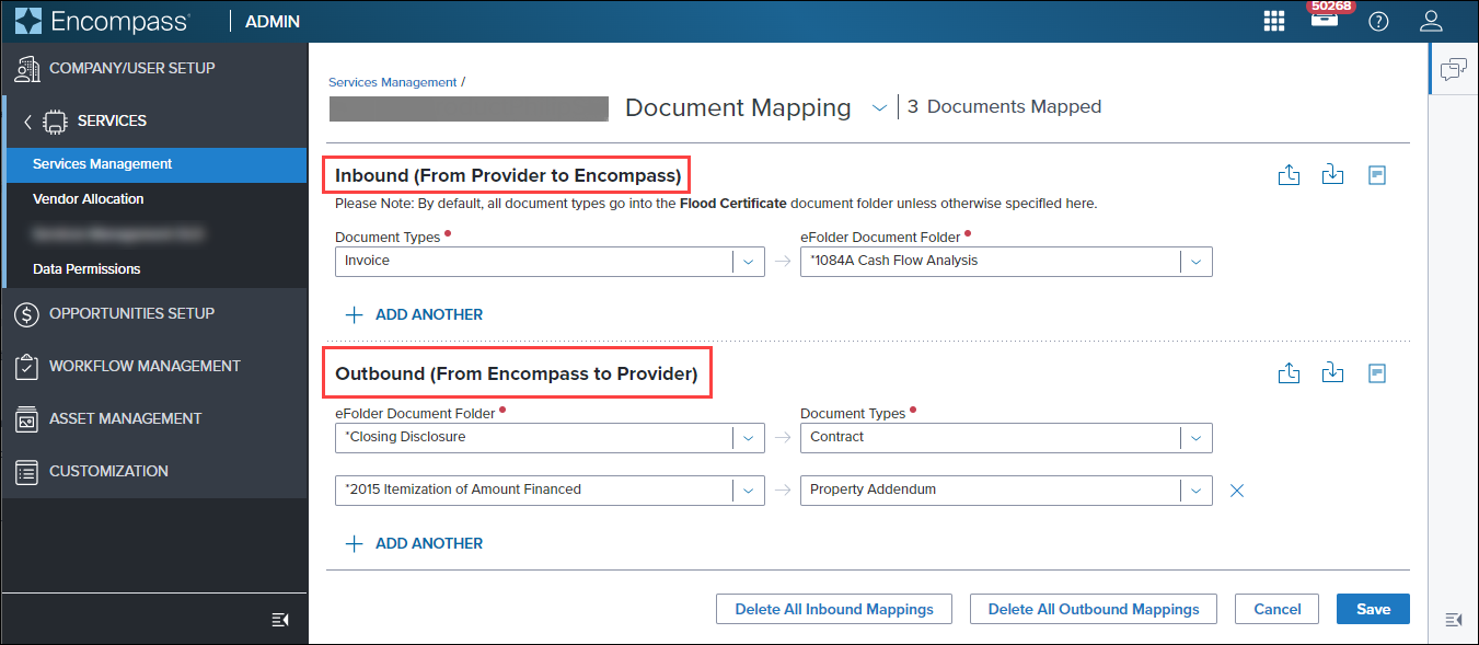 Document Mapping: Inbound and Outbound sections