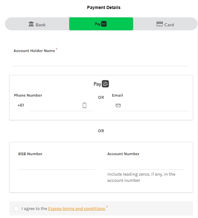 Example of hosted payment page with the PayTo option
