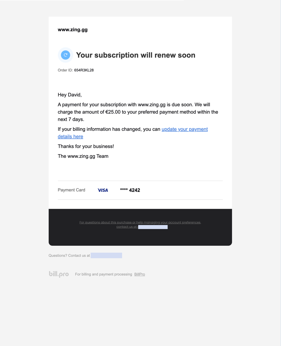 The subscription renewal email