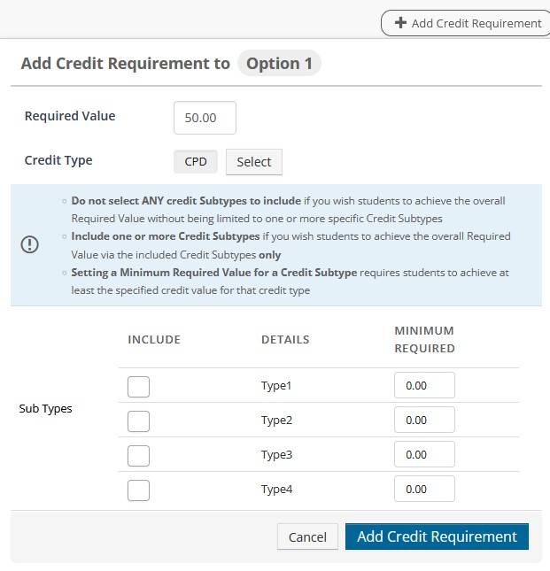 A screenshot of a credit requirements  Description automatically generated