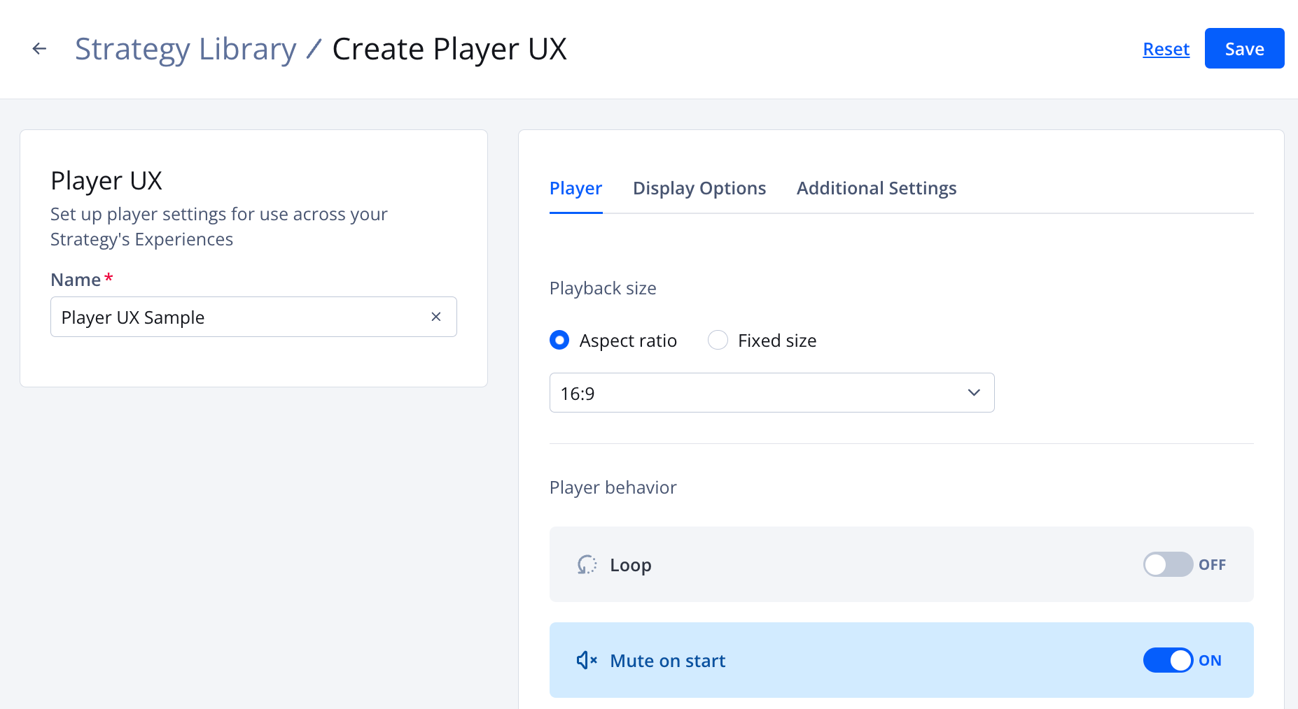 Create Player UX setup page