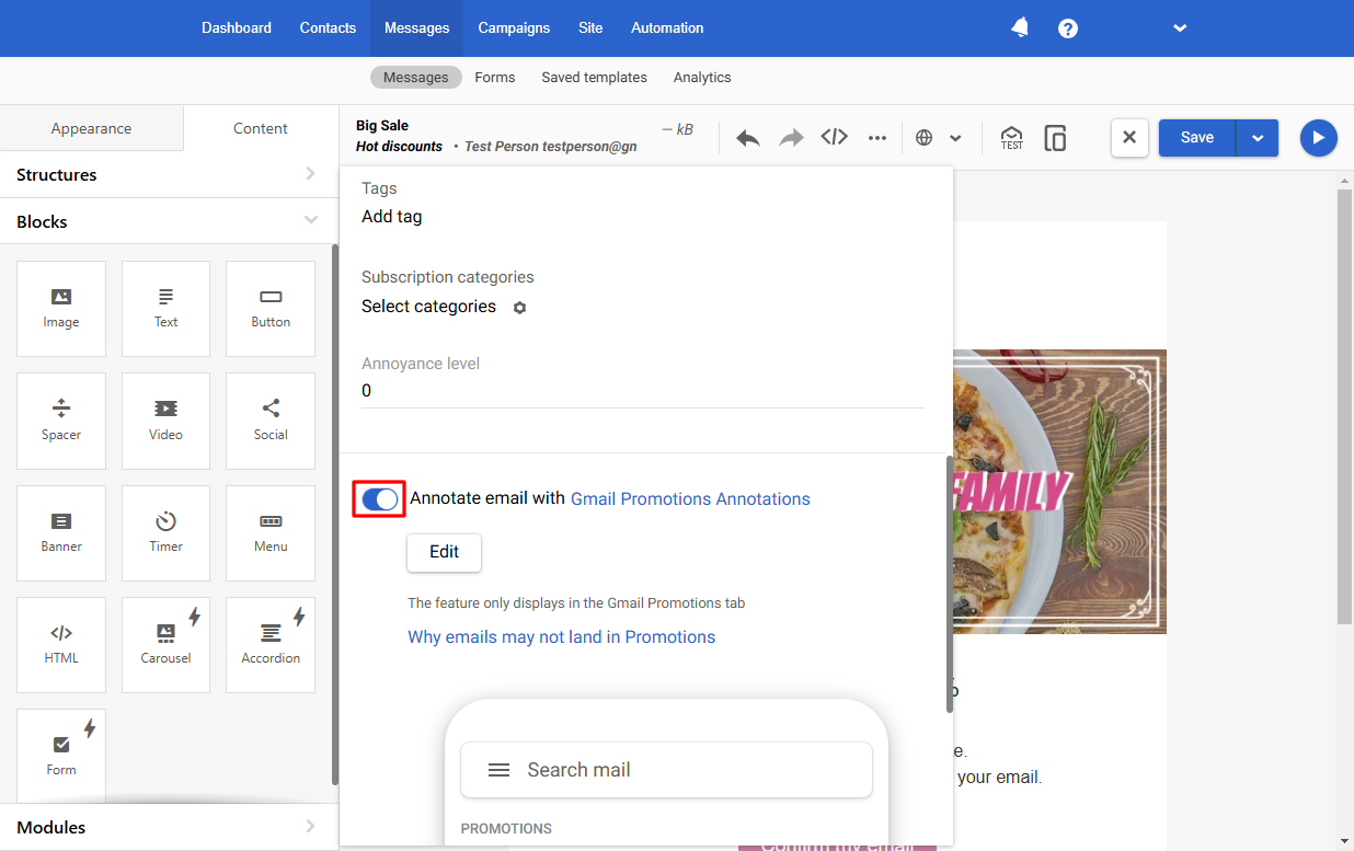 Enable Gmail Promotions Annotations