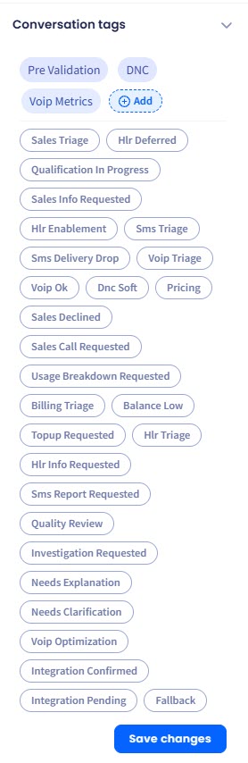 Scrreenshot of the dialog for adding conversation tags