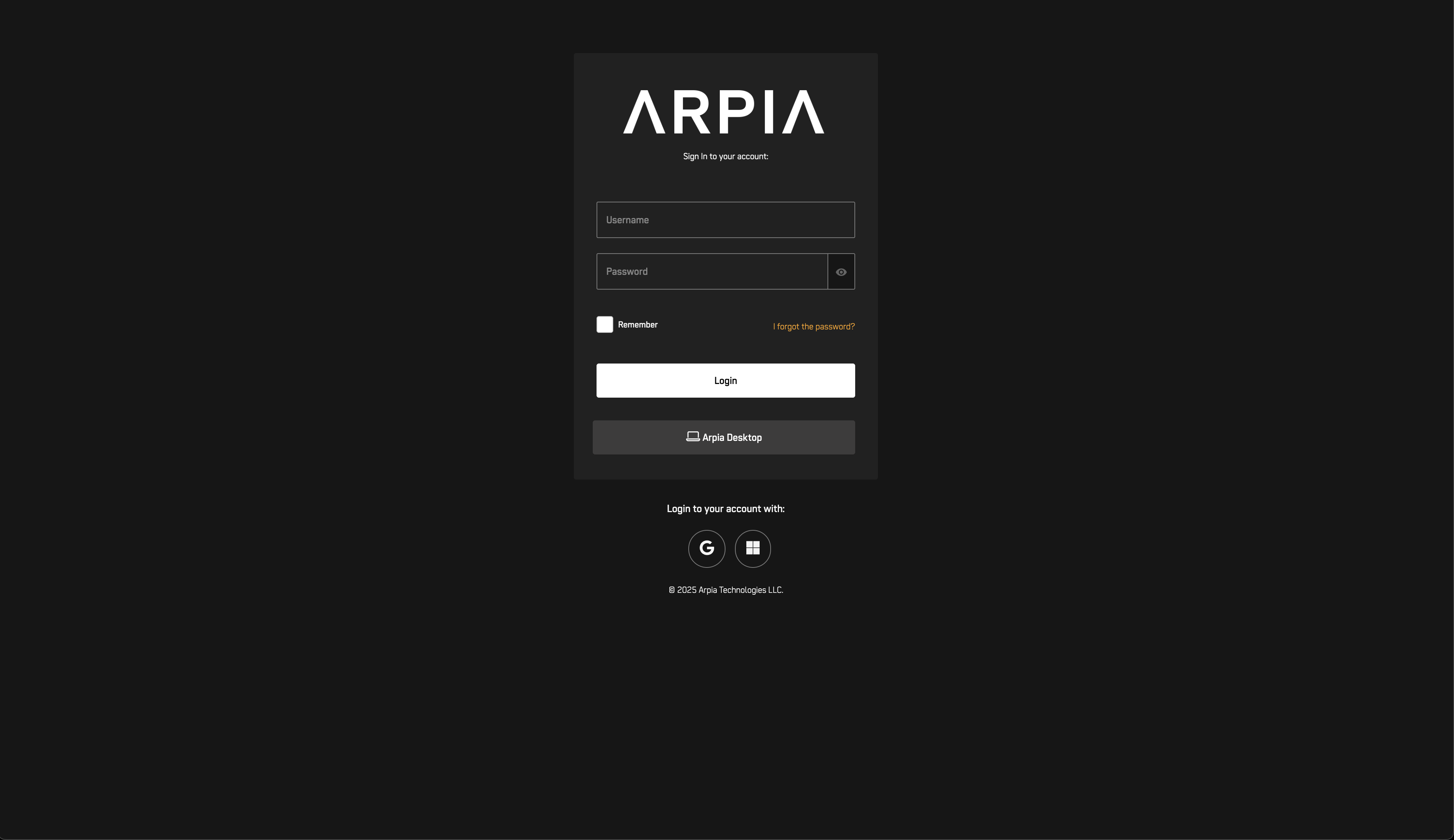 ARPIA Login Page