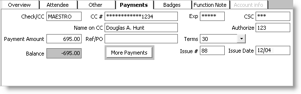 From Events, select Register a customer, and select the Payments tab