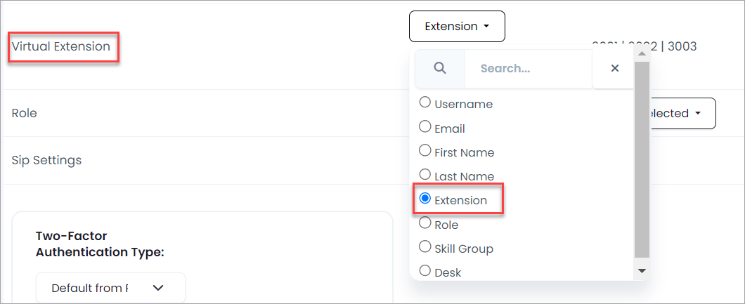 Screenshot of selecting the Extension column