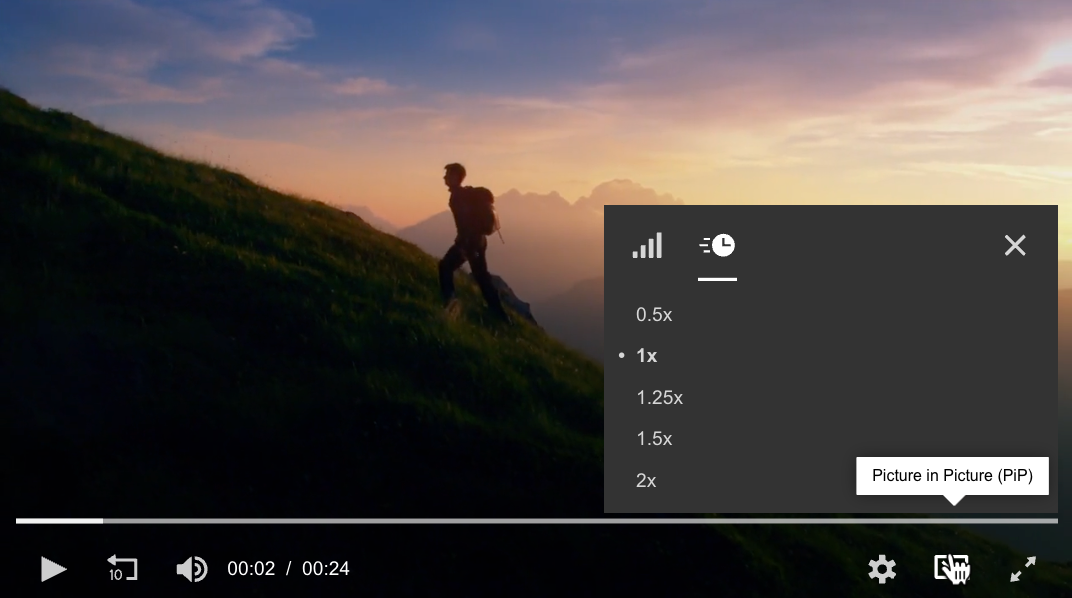 Playback speed menu and Picture in Picture icon
