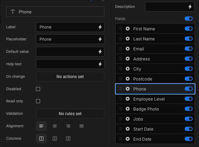 Configuring form fields