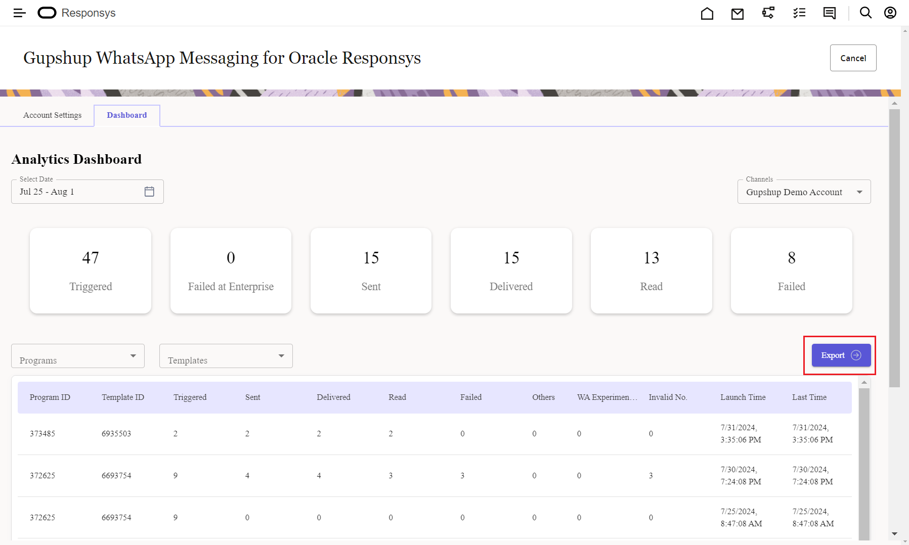 Analytics Dashboard - Export option