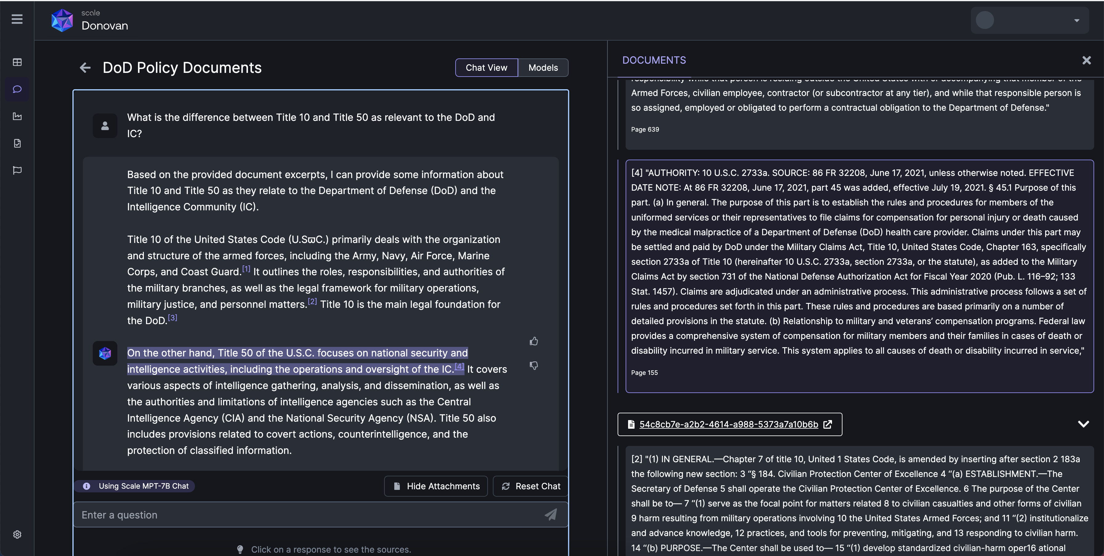 Click on the citations or "Show Attachments" to see the documents used to product the answers.