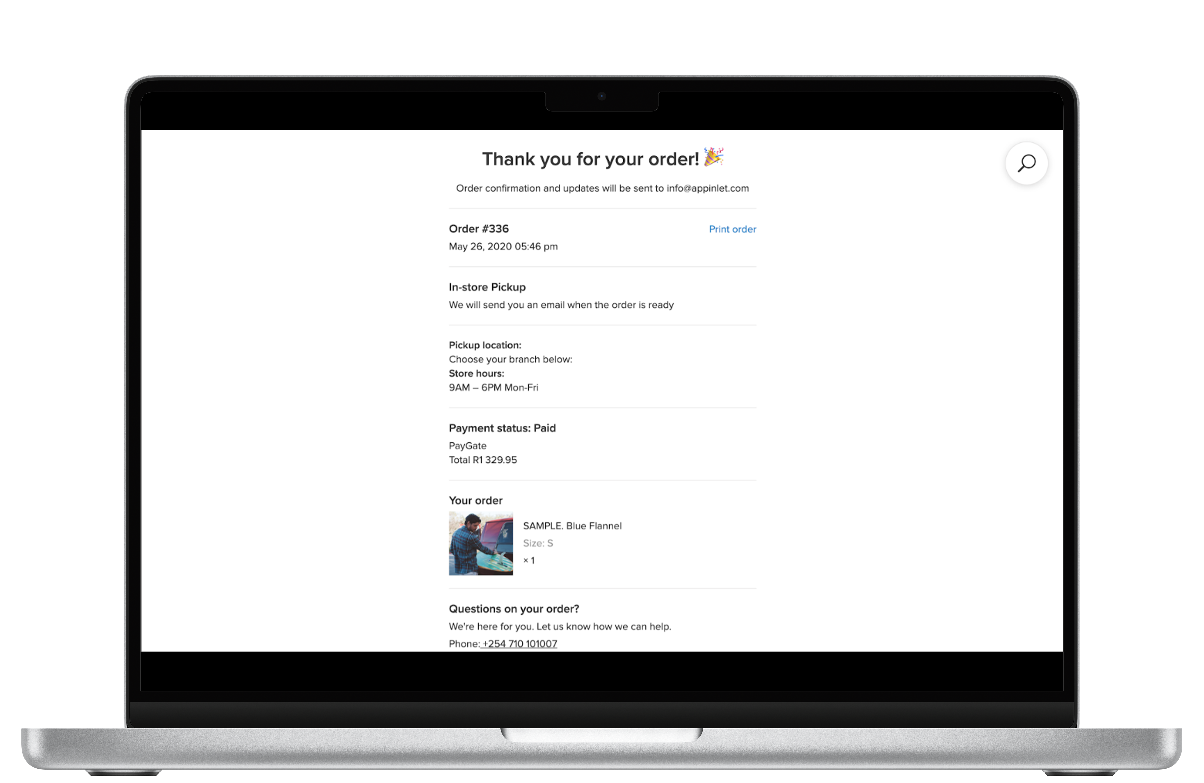 PayGate processed the secure order details including 3DS and displays the order confirmaion page. Congratulations, you have successfully added the PayGate PayWeb plugin to Ecwid, for convenient online orders.
