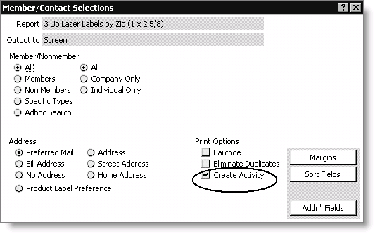 The Member/Contact Selections Window
