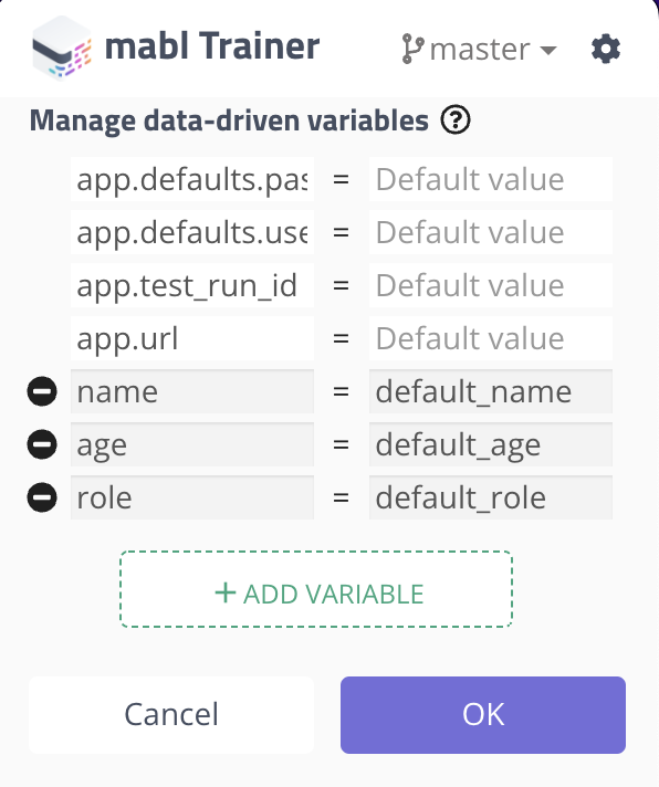 Manage variables for data-driven testing.
