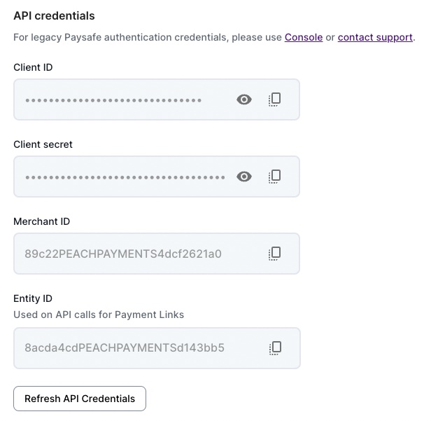 Payment Links API credentials.