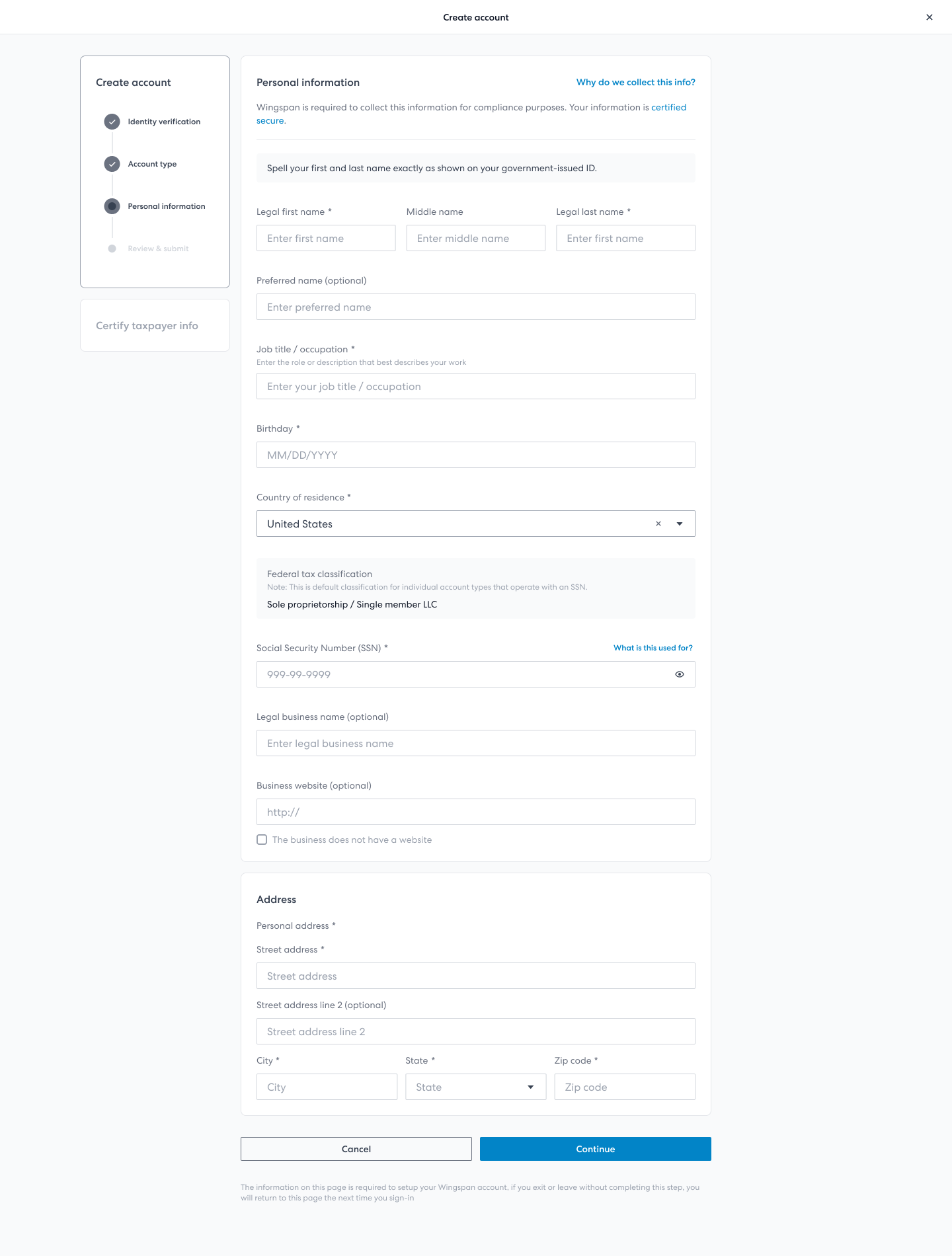 Screenshot showing form to enter contractor information