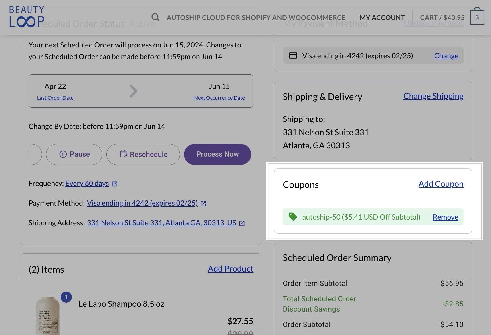 Pictured: The Coupons Component on the Details View
