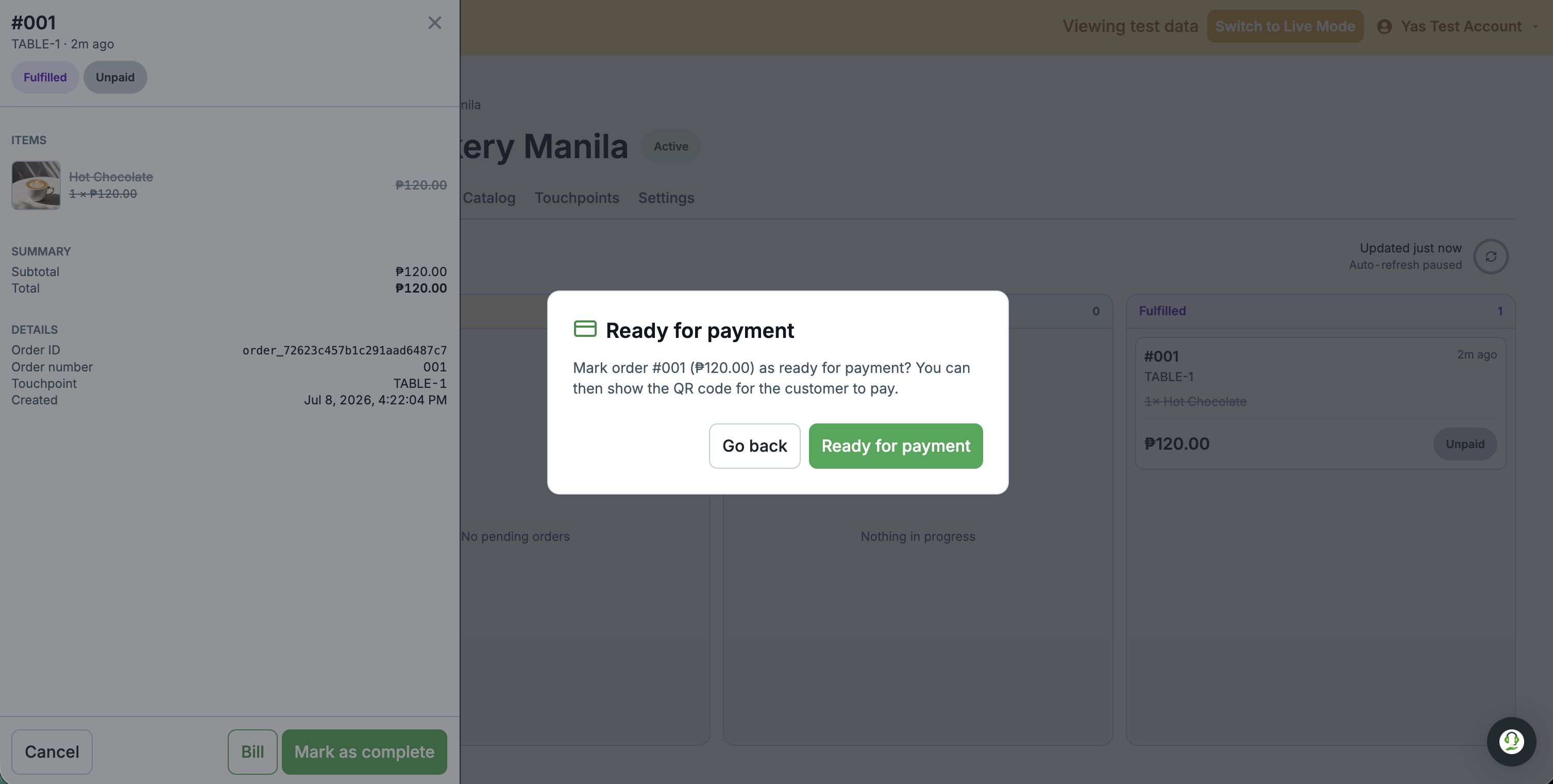 generate the bill when the customer asks