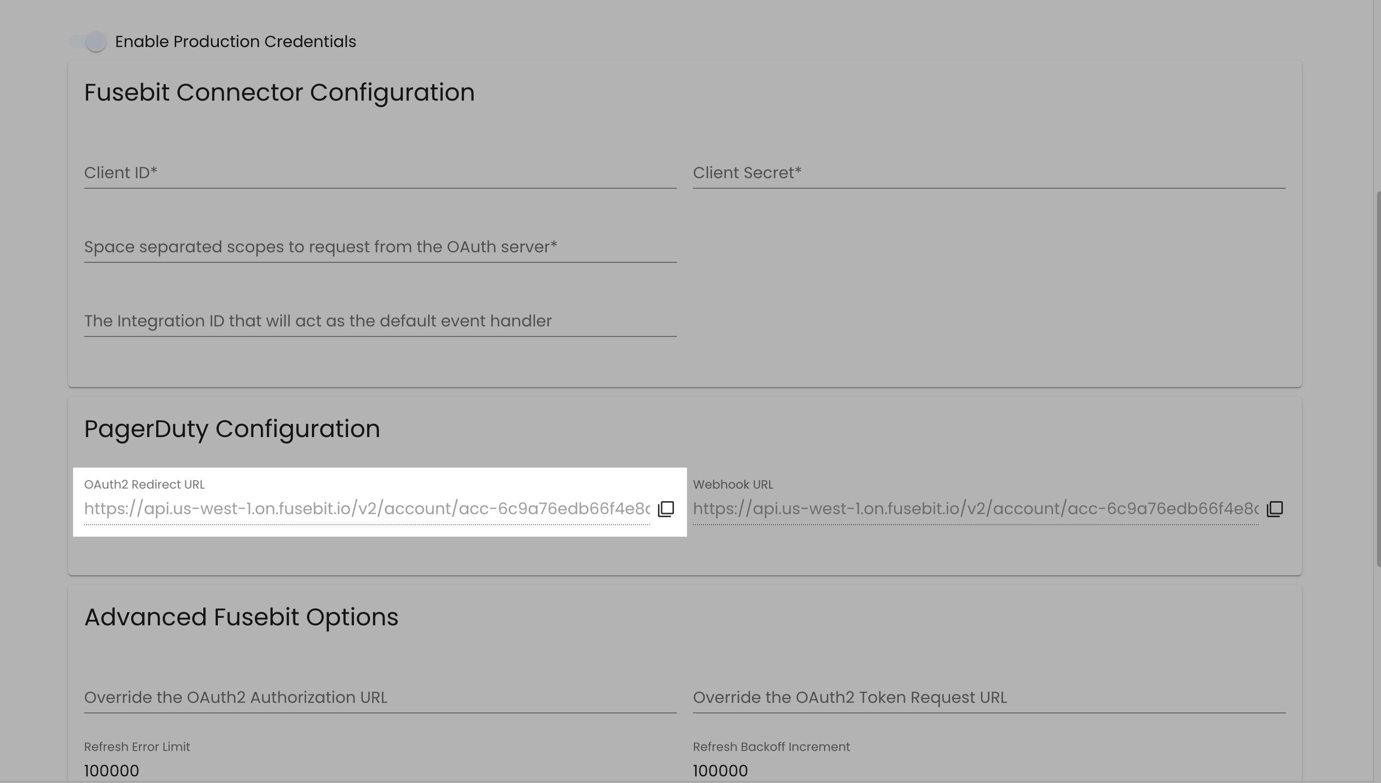 Fusebit Portal - copying OAuth2 Redirect URL