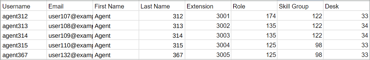 Screenshot of csv file example
