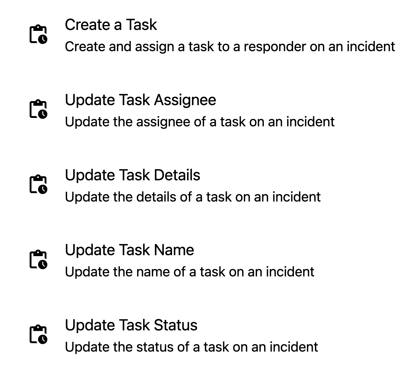 Incident Task actions in Incident Workflows
