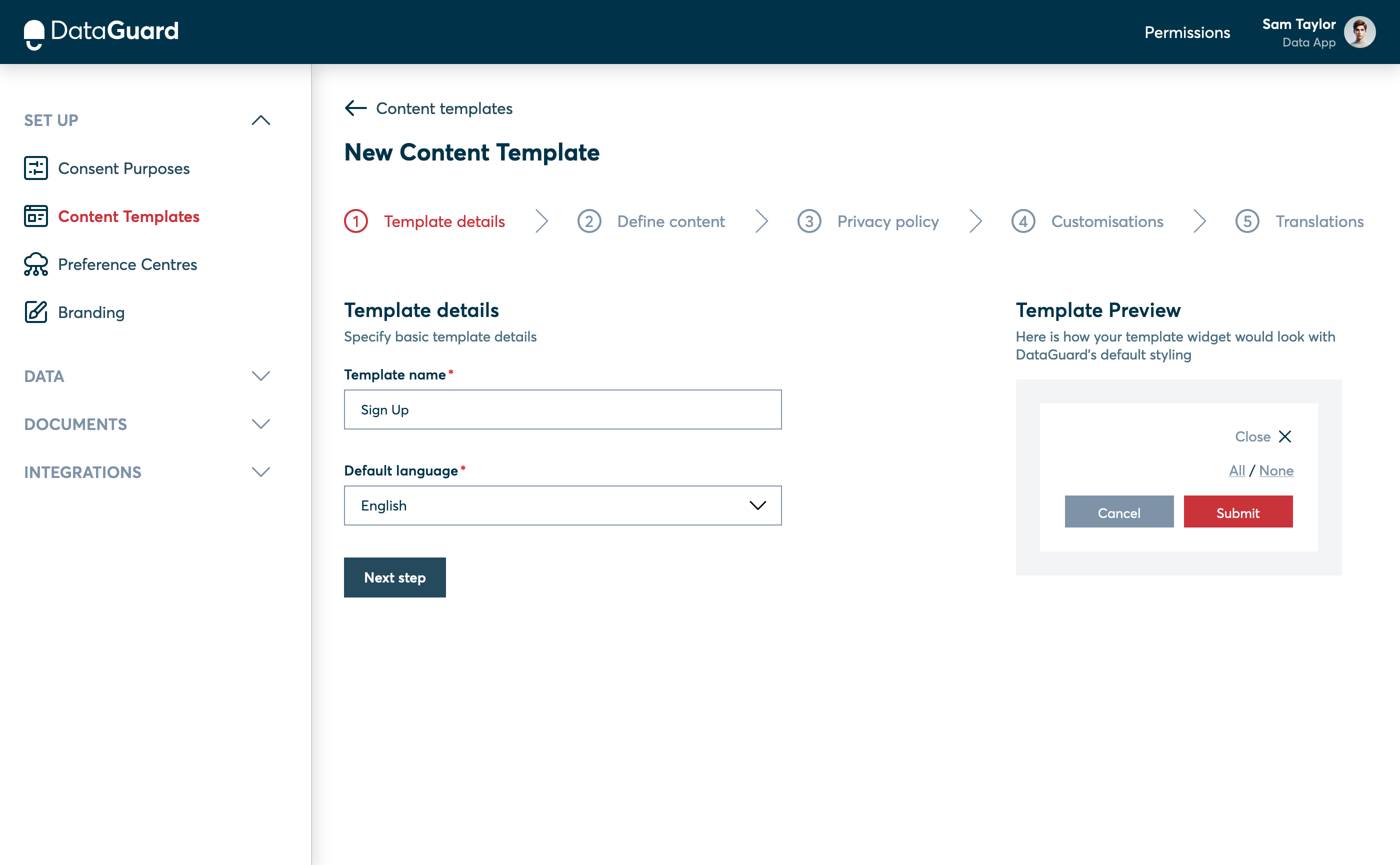 Template details page in the Templates UI.