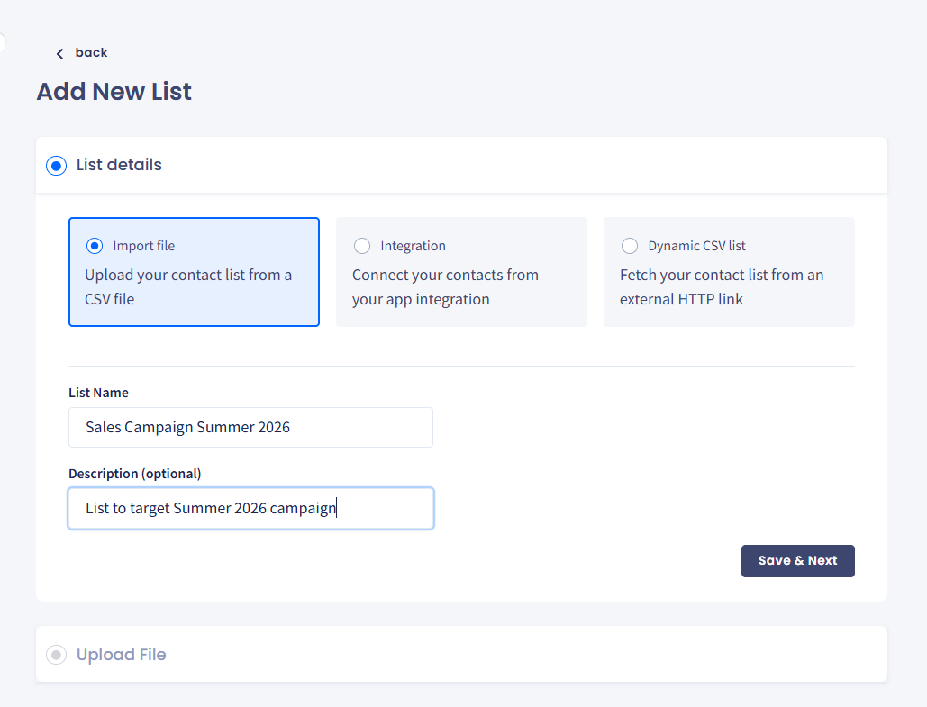 Screenshot of the List details section