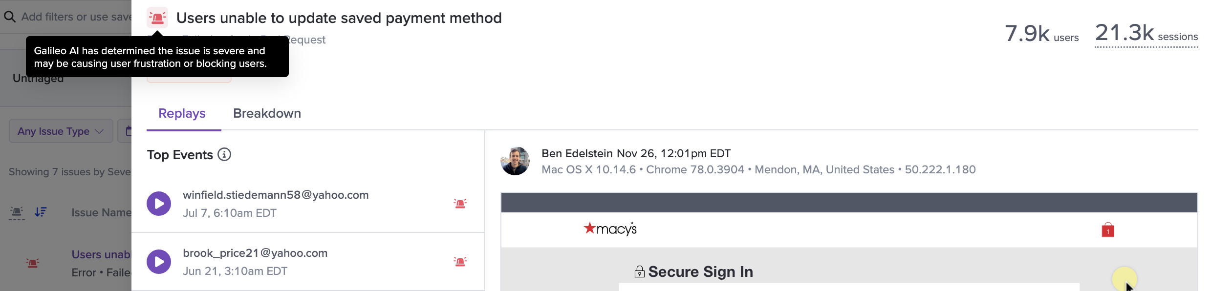 Header with issue severity score in Issue Detail view