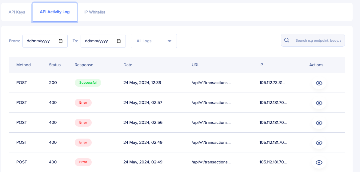 API Activity Logs