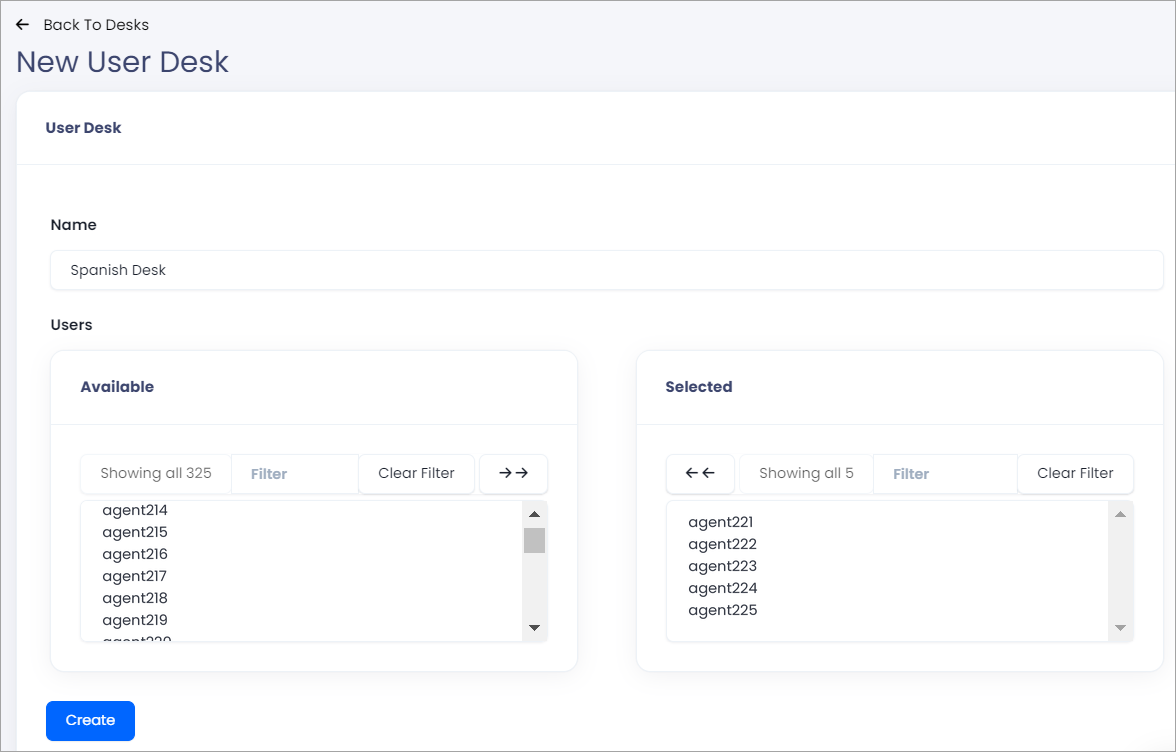 Screenshot of adding a user desk