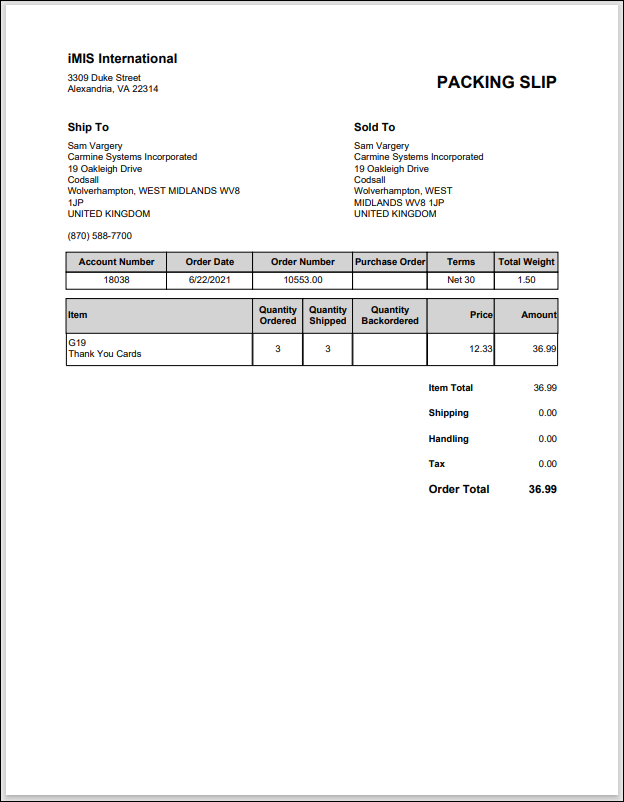 Viewing the Shipping Paper report example