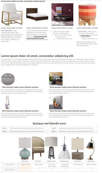 A+ content module examples for a content document. Each module offers different alignments for image and text placements.