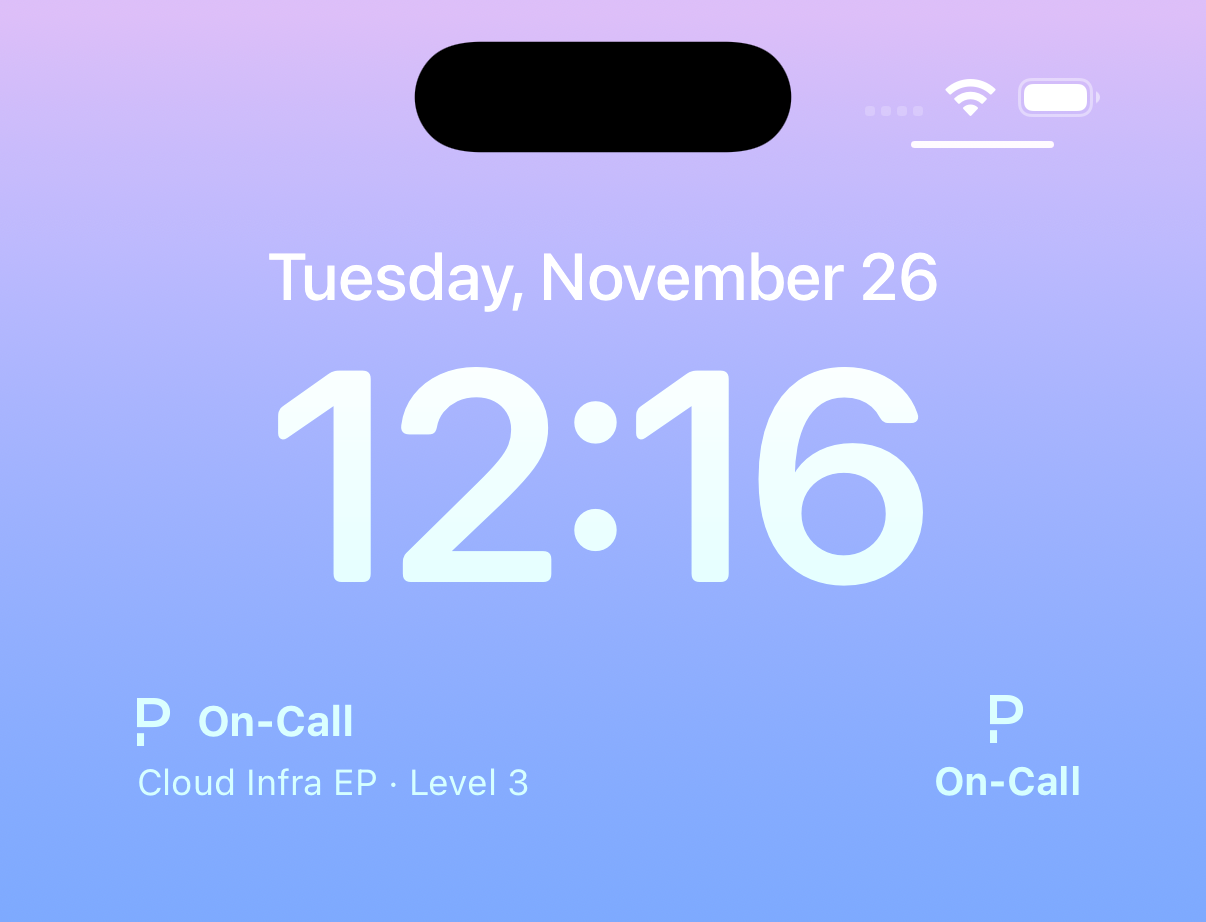 A screenshot of the iOS Lock Screen showing the PagerDuty on-call widget