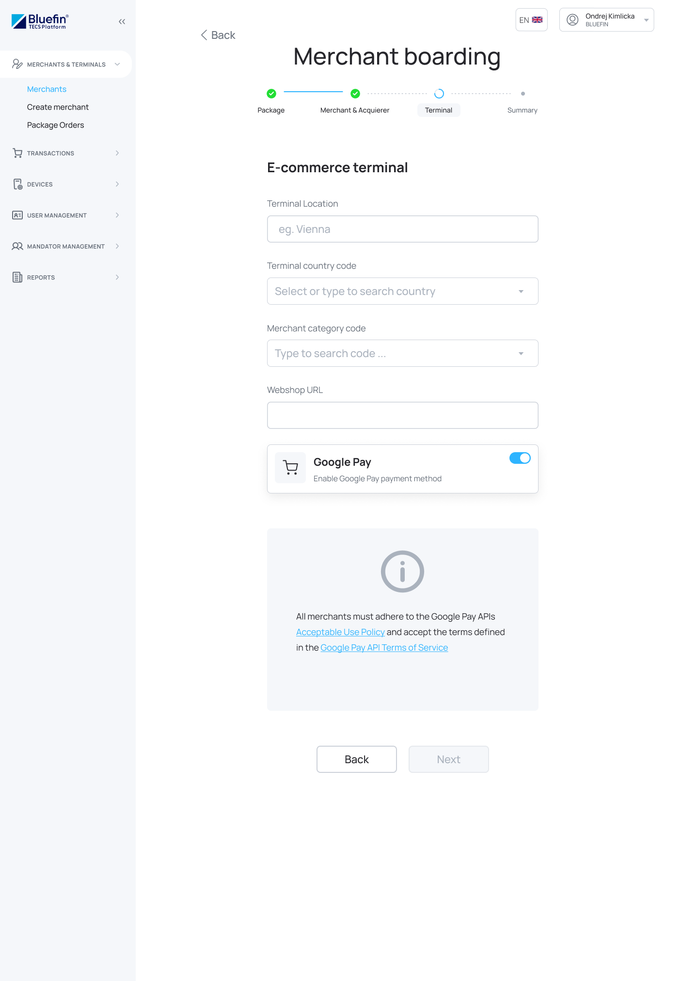 Enabling Google Pay™ via TECS PAM
