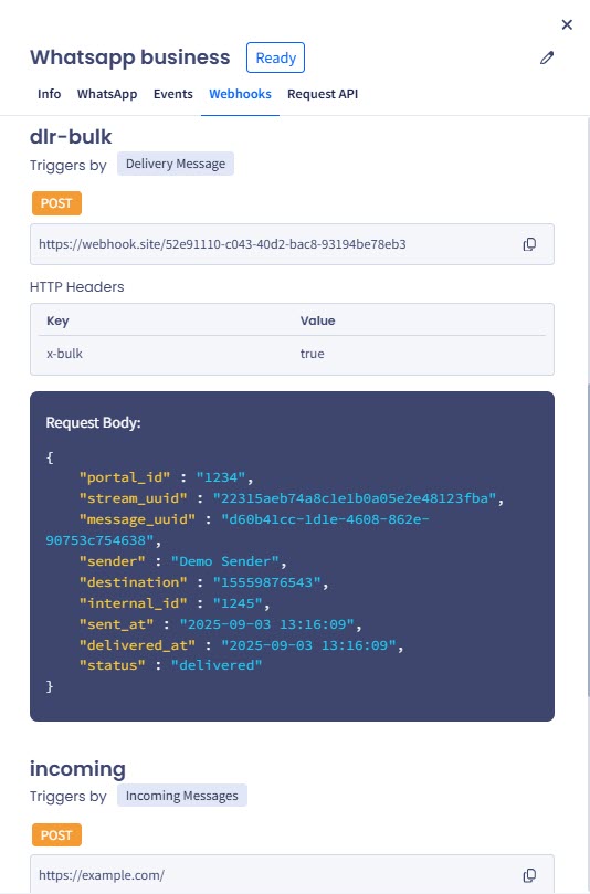 Screenshot of reviewing Webhooks section