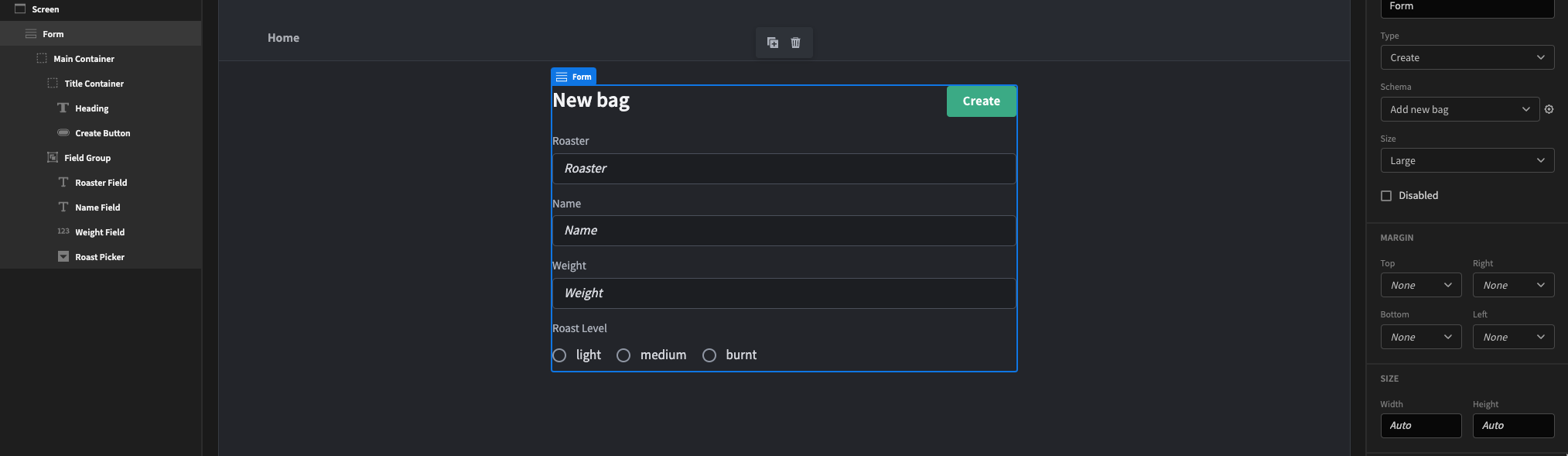 Form component setup