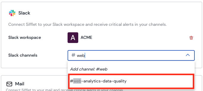 Configuring a Public Slack Channel From List