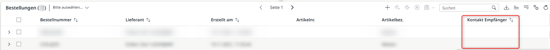 Möglichkeit der Anzeige der Spalte "Kontakt Empfänger"
