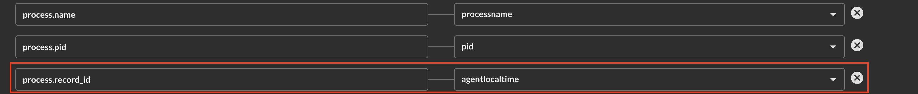 FIG. 10 - Mapping a nested object's `record_id`, such as `process.record_id`