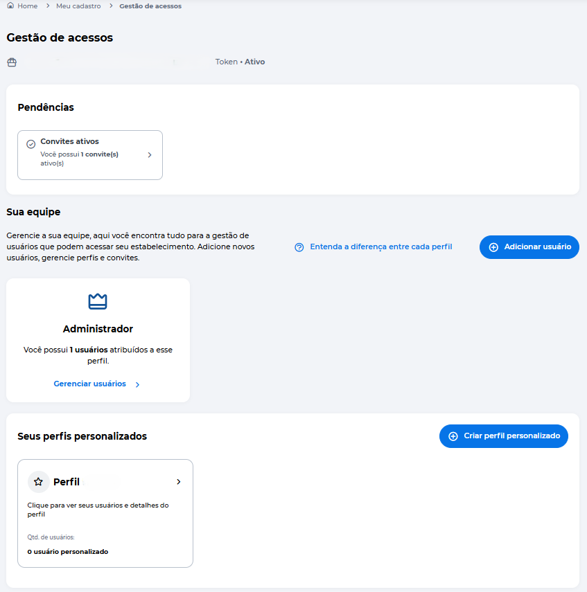 Visão geral da tela de gestao de acessos