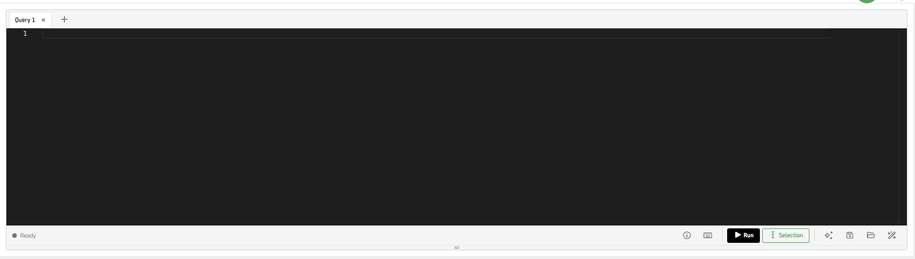 SQL editor with a sample query, showing syntax highlighting and the editor toolbar.
