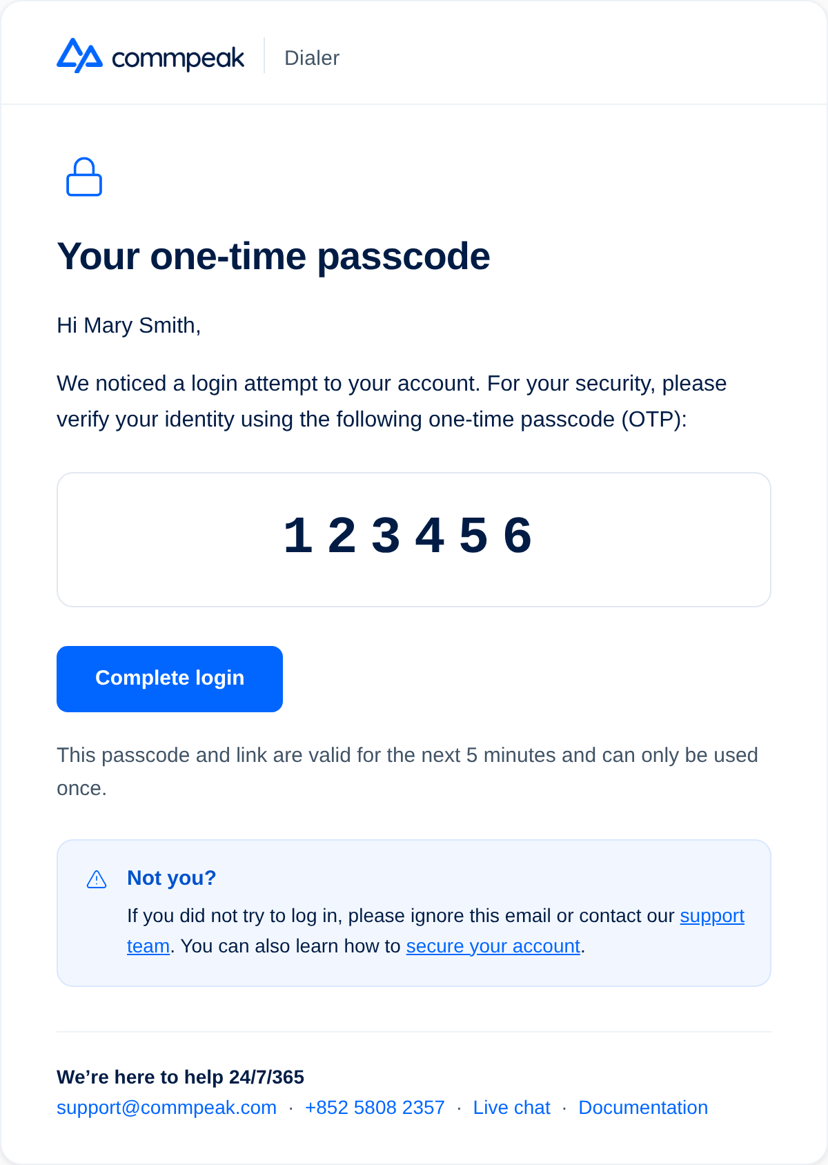 Screeshot of email with OTP code