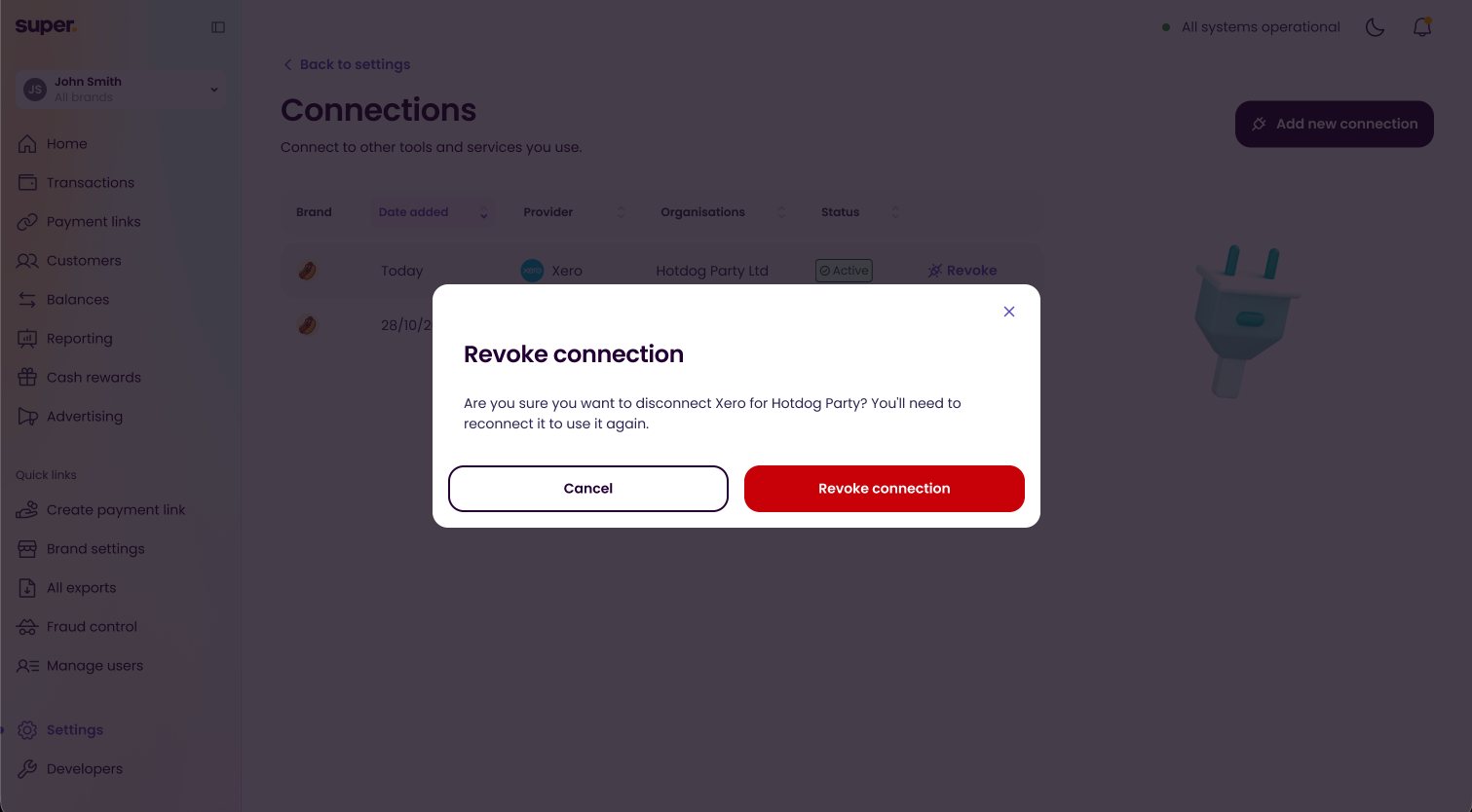 Confirm that you want to revoke the connection