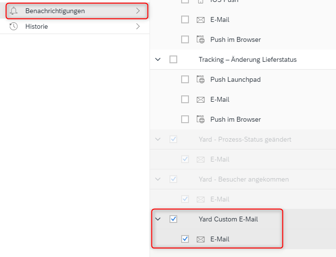 Einstellungen bezüglich der E-Mail Vorlage