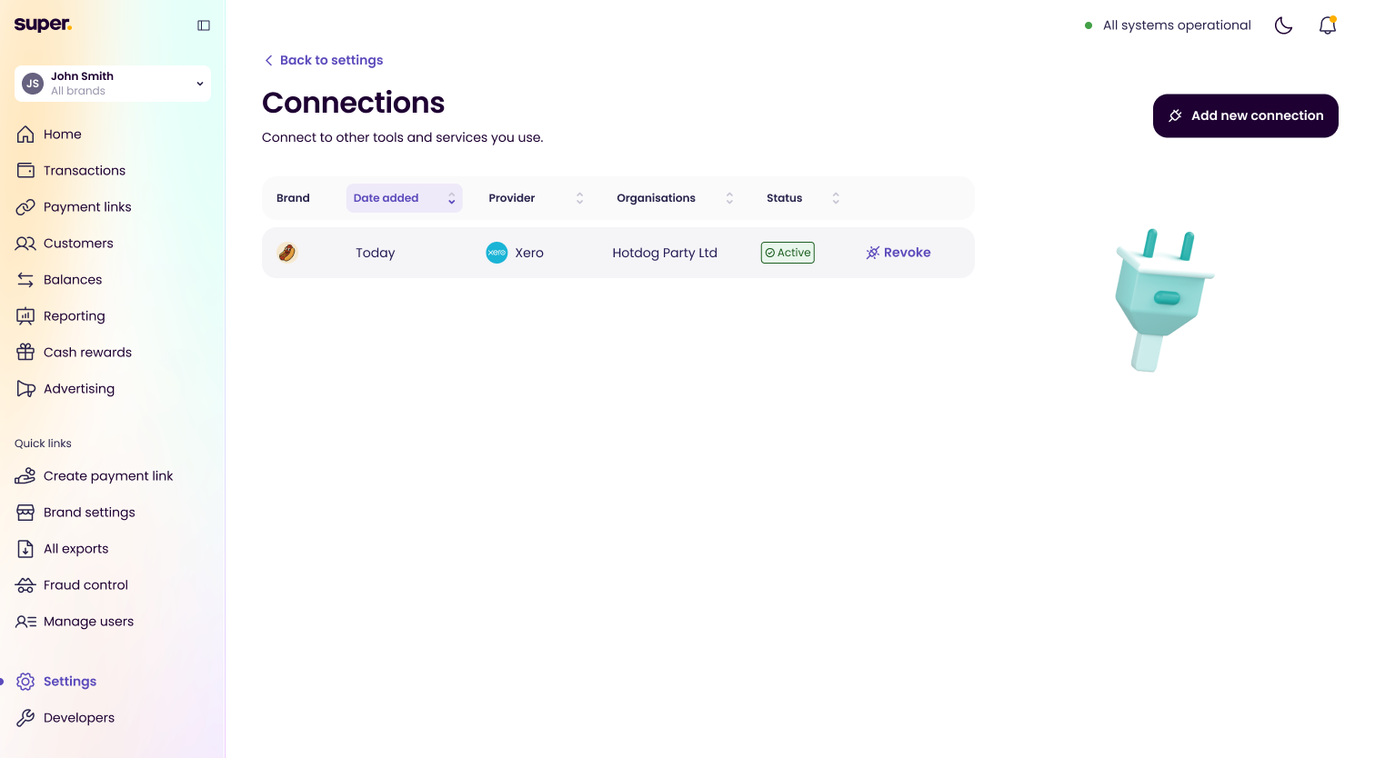 The Revoke link next to an active connection