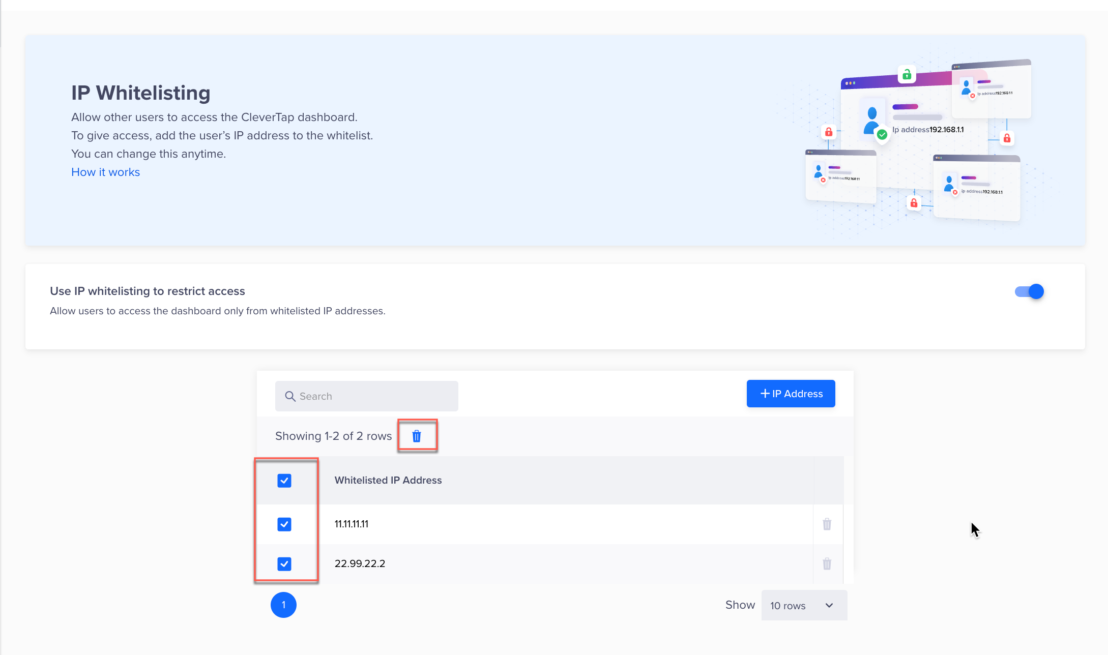 Select multiple IPs you want to delete from the list of IPs