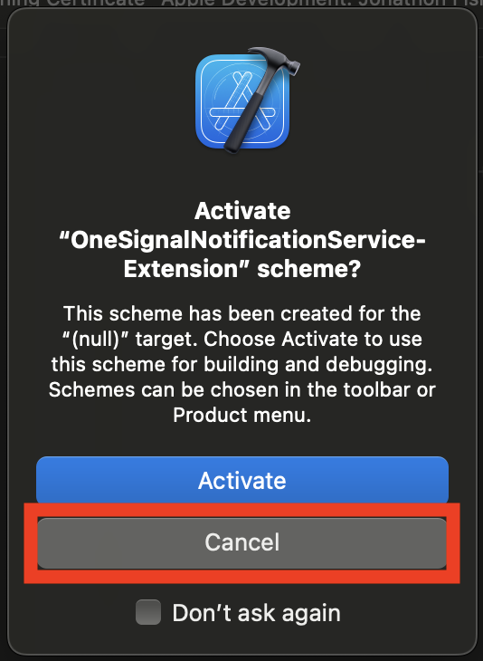 By canceling, you keep Xcode debugging your app instead of the extension you just created. If you activated by accident, you can switch back to debug your app target (middle-top next to the device selector).